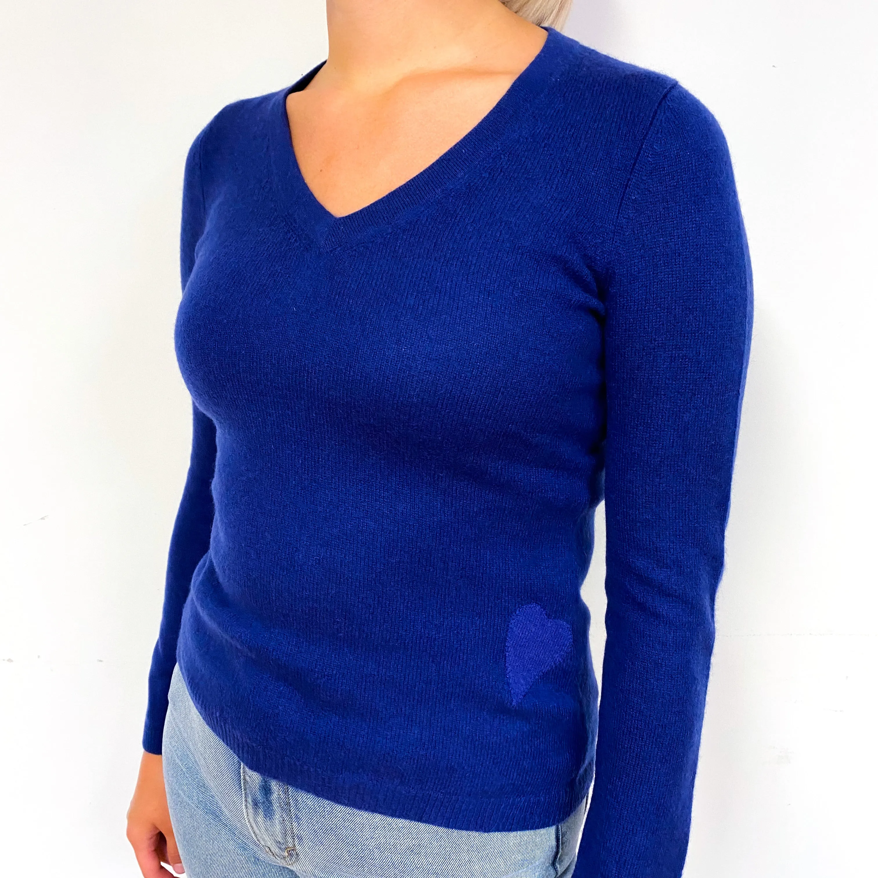 French Navy Blue Cashmere V-Neck Jumper Small/Petite