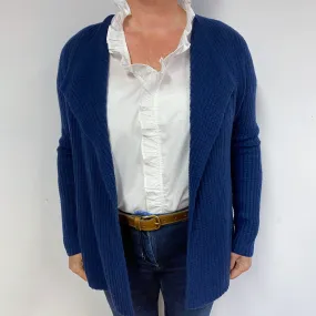 French Navy Blue Waffle Edge to Edge Cashmere Cardigan Large