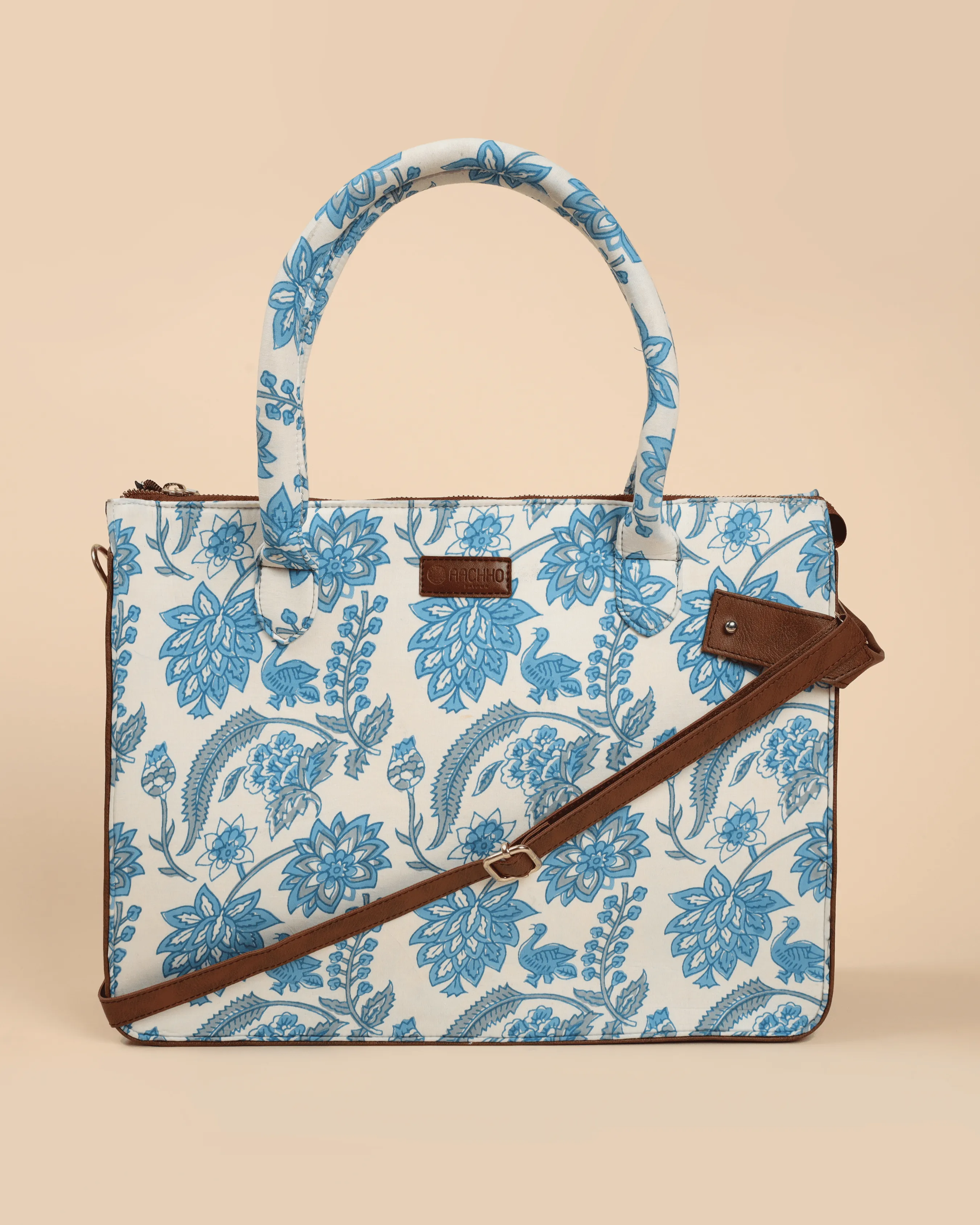 Frosty Blue Handblock Shoulder Bag