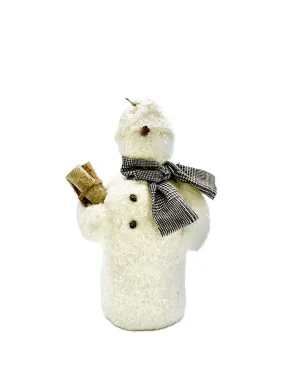 Frosty Snowman with Tweed Scarf and Hat, Medium - White Sherpa Fur