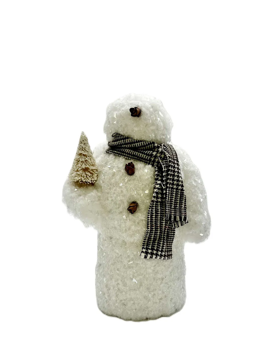 Frosty Snowman with Tweed Scarf , Small - White Sherpa Fur