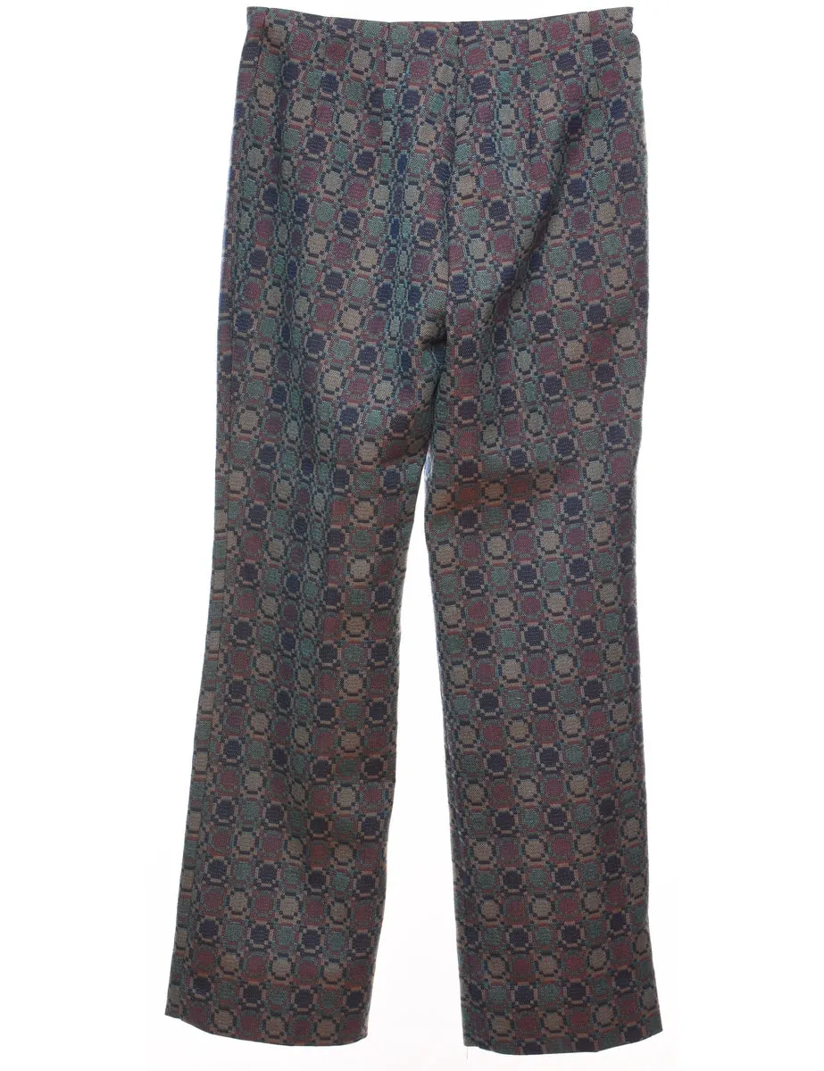 Geometric Pattern Vintage Blue & Purple Trousers - W28 L30