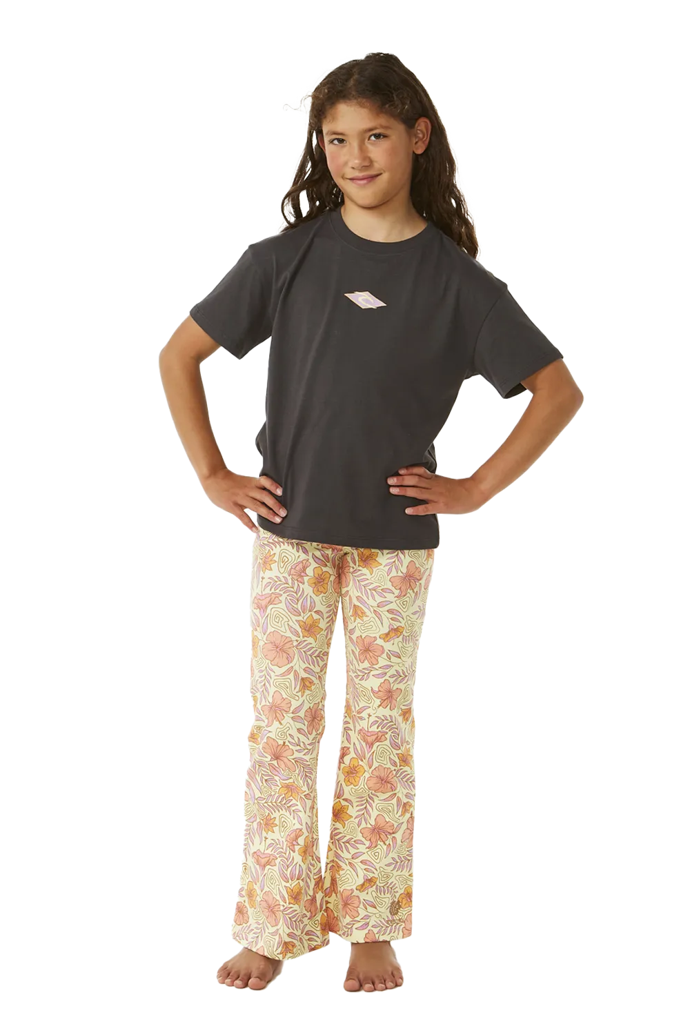 Girls Tropic Floral Bell Trousers in Lemon Ice