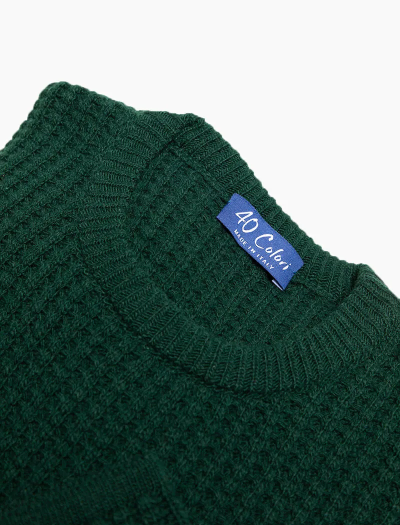 Green Waffle Knit Wool & Cashmere Jumper