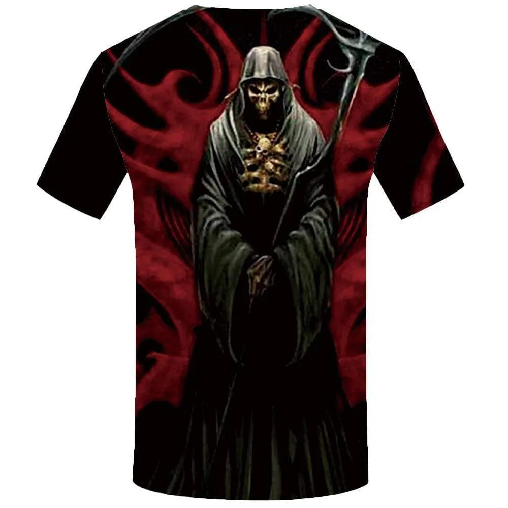 Grim Reaper T shirt Men Skull T shirts Funny Metal T-shirt 3d Flame Tshirts Print Sickle Tshirt Anime Mens Clothing Short Sleeve