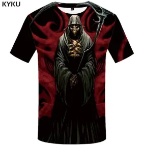 Grim Reaper T shirt Men Skull T shirts Funny Metal T-shirt 3d Flame Tshirts Print Sickle Tshirt Anime Mens Clothing Short Sleeve