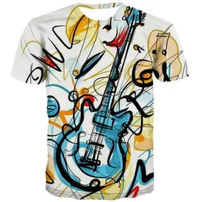 Guitar T shirts Men Music Tshirts Cool Graffiti Tshirts Casual Art Shirt Print Harajuku Tshirts Novelty Short Sleeve Fashion