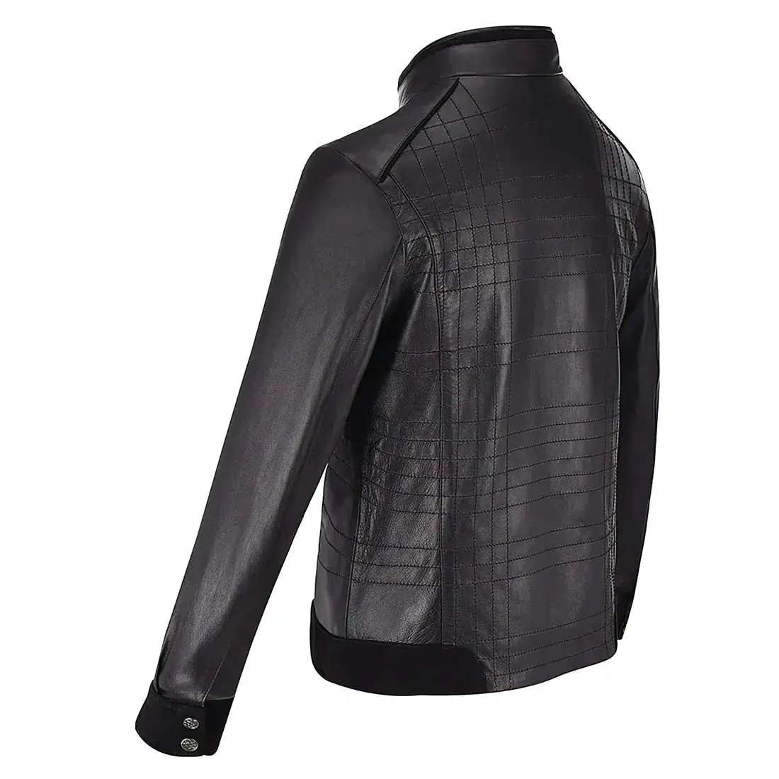 H293BOA - Cuadra black casual fashion quilted ovine leather jacket for men