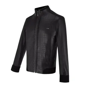 H293BOA - Cuadra black casual fashion quilted ovine leather jacket for men