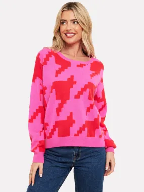 Hayley Houndstooth Cashmere Crew Neck