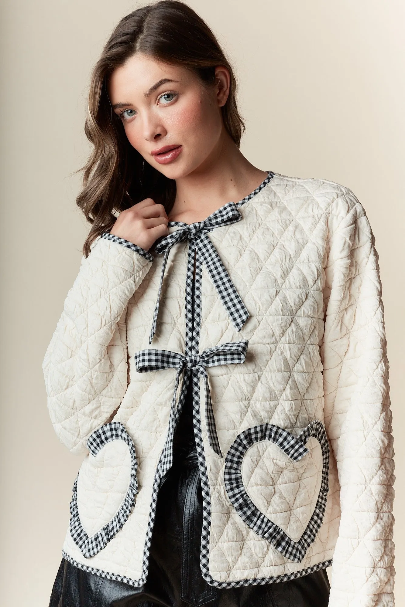 Heartfelt Quilted Heart Gingham Jacket