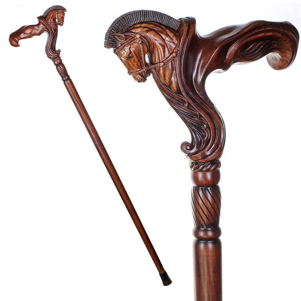 Horse Ergonomic Right Hand Artisan Intricate Handcarved Cane