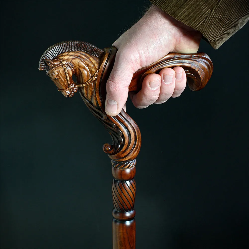 Horse Ergonomic Right Hand Artisan Intricate Handcarved Cane