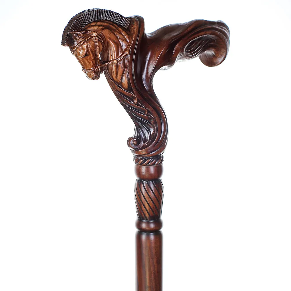 Horse Ergonomic Right Hand Artisan Intricate Handcarved Cane