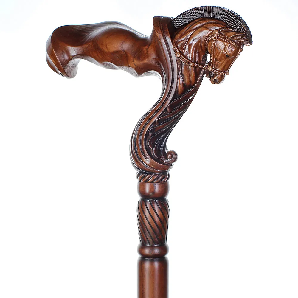 Horse Ergonomic Right Hand Artisan Intricate Handcarved Cane