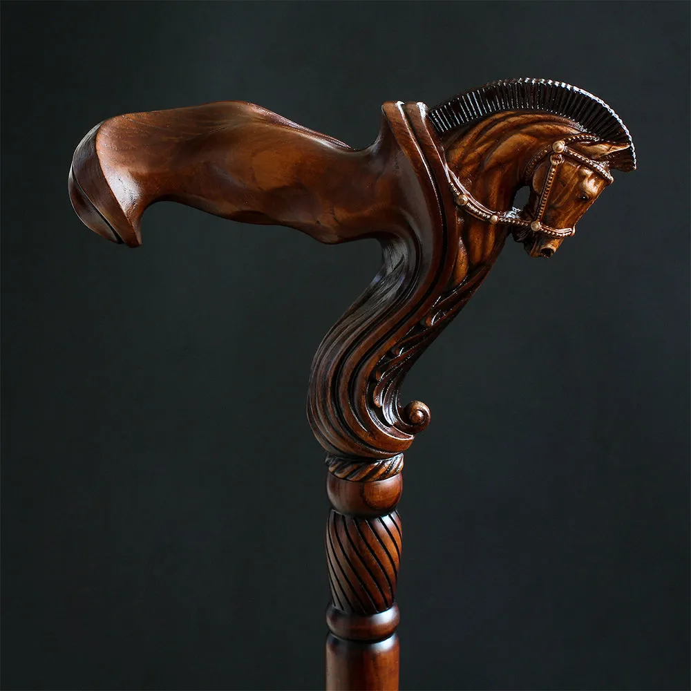 Horse Ergonomic Right Hand Artisan Intricate Handcarved Cane