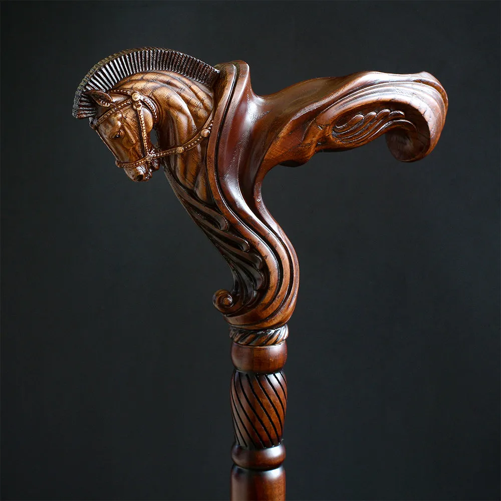 Horse Ergonomic Right Hand Artisan Intricate Handcarved Cane