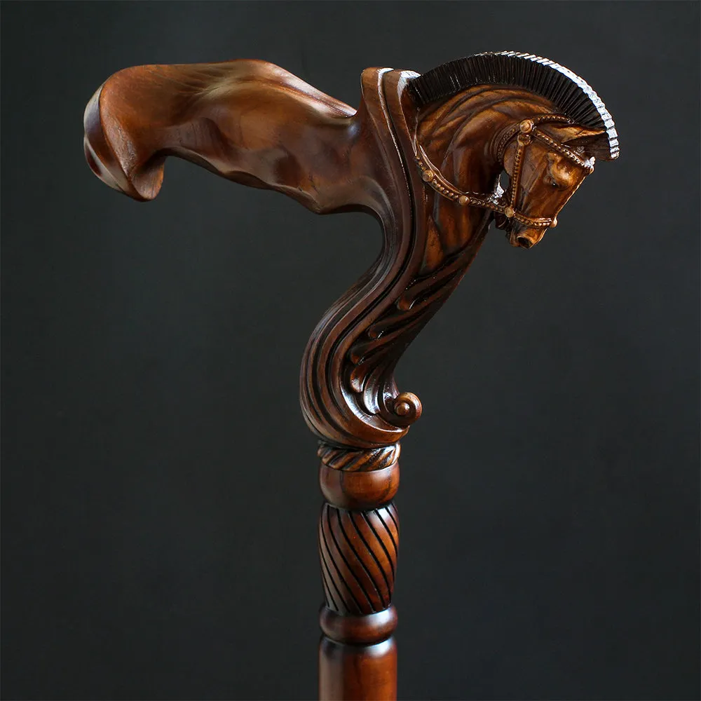 Horse Ergonomic Right Hand Artisan Intricate Handcarved Cane