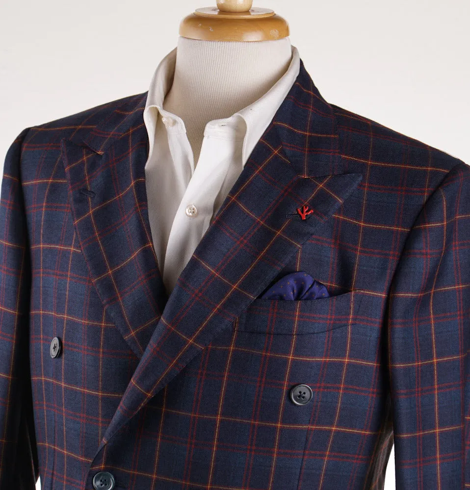 Isaia Indigo Blue Check Cashmere-Silk Sport Coat