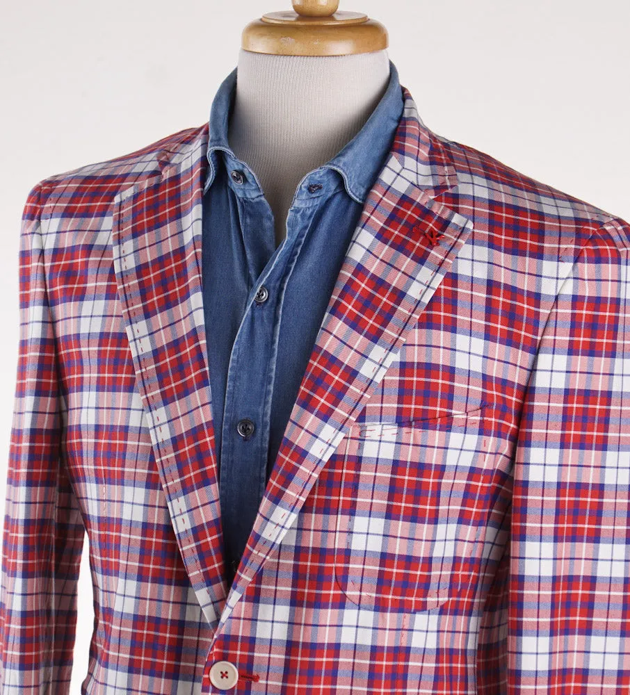 Isaia Red Check Lightweight Sport Coat