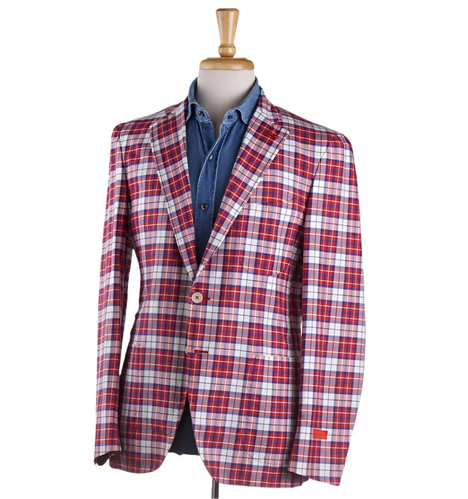 Isaia Red Check Lightweight Sport Coat