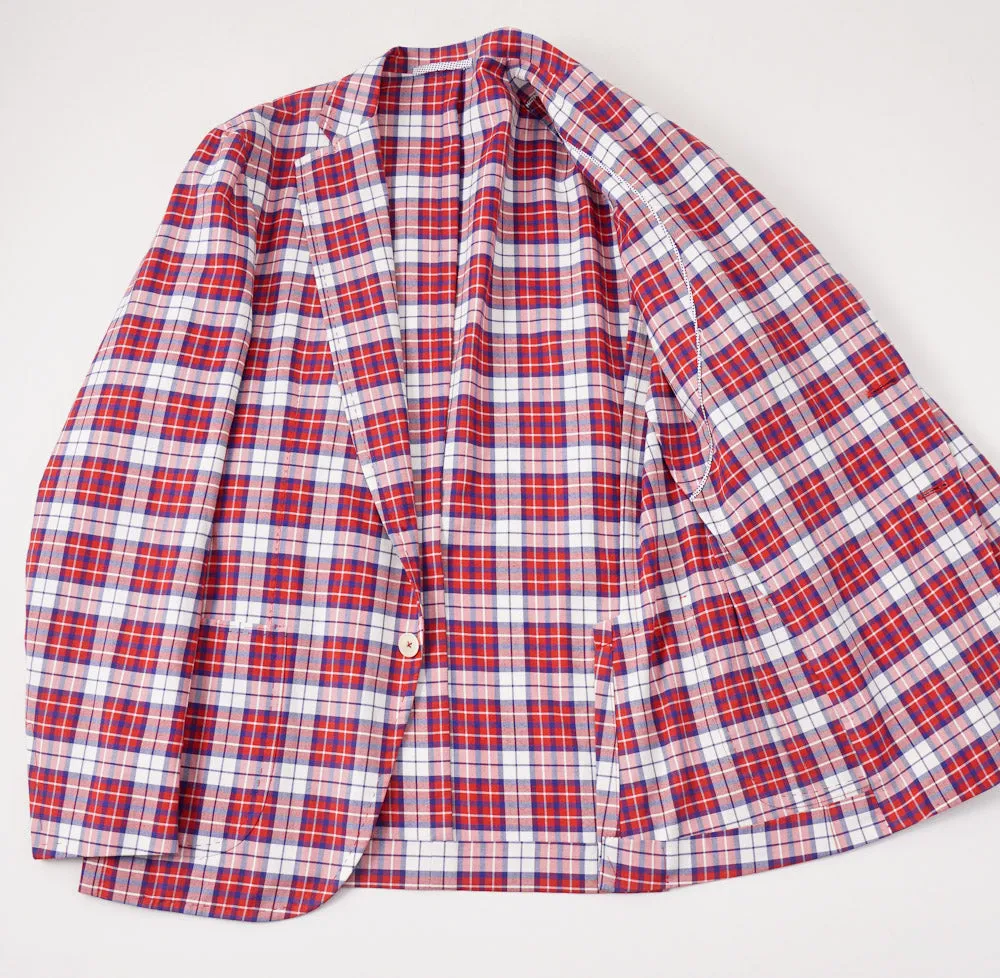 Isaia Red Check Lightweight Sport Coat