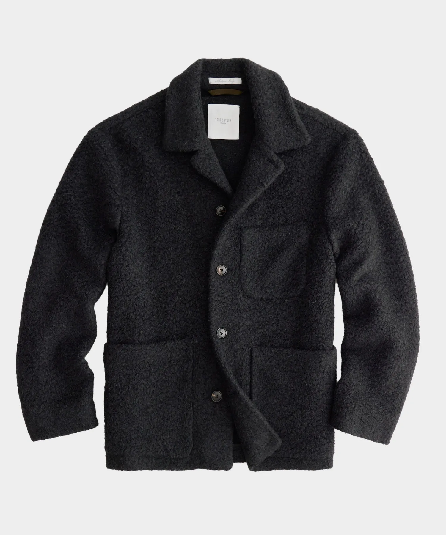 Italian Cashmere Chore Coat in Black Boucle