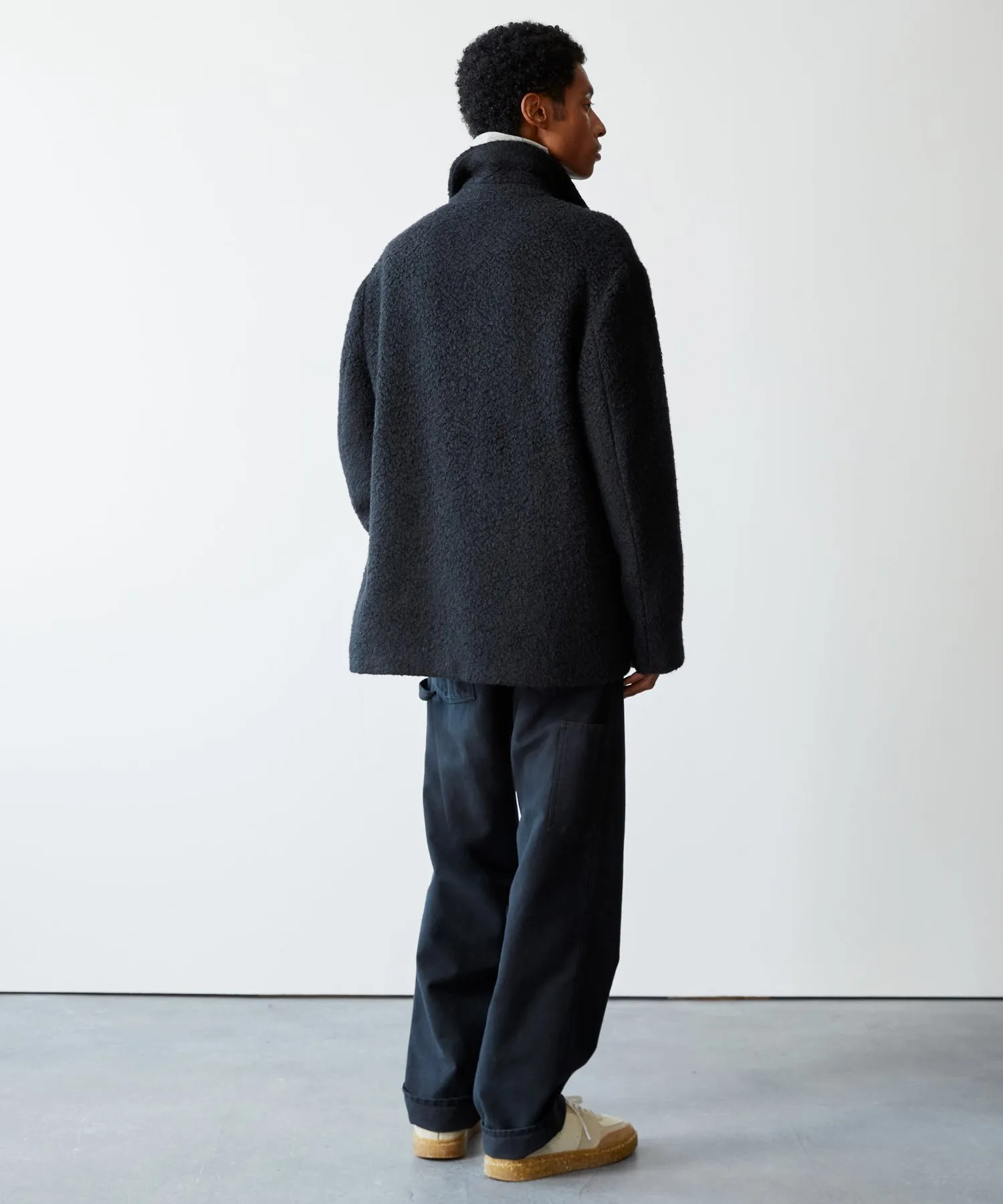 Italian Cashmere Chore Coat in Black Boucle