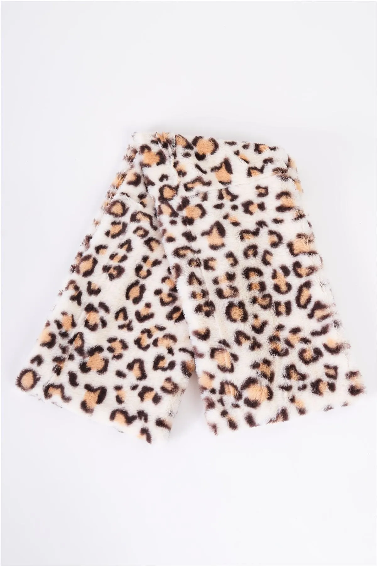 Ivory Leopard Print Faux Fur Infinity Winter Scarf /3 Pieces