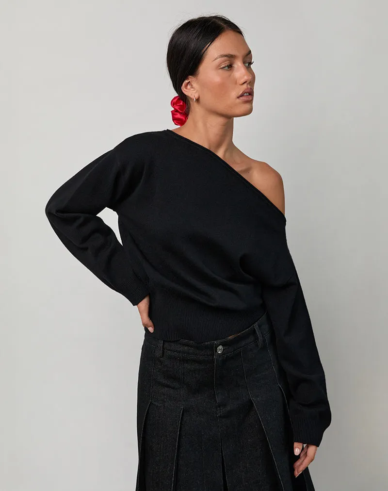 Jalira Asymmetric Cinch Jumper in Stripe Black