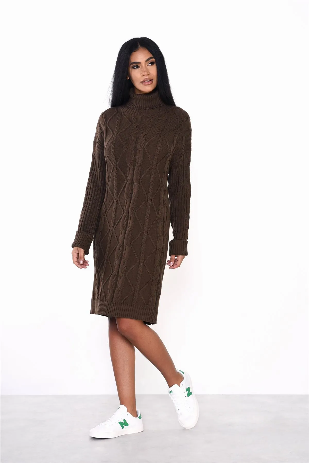 Khaki Brown Sweater Mini-Dress