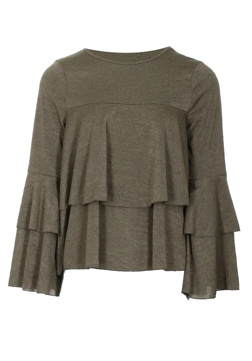 Khaki Frill Long Sleeve Jumper