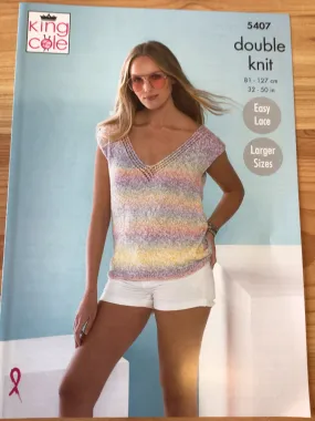 King Cole Calypso Double Knit Ladies Summer Top Knitting Pattern 5407