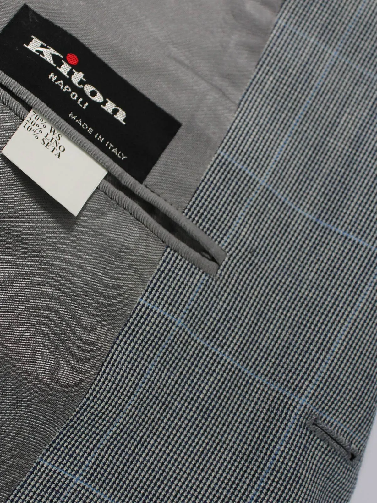 Kiton Blazer Gray Blue Windowpane Cashmere Linen Silk Sportcoat EUR 56 - US 44 R REDUCED - SALE