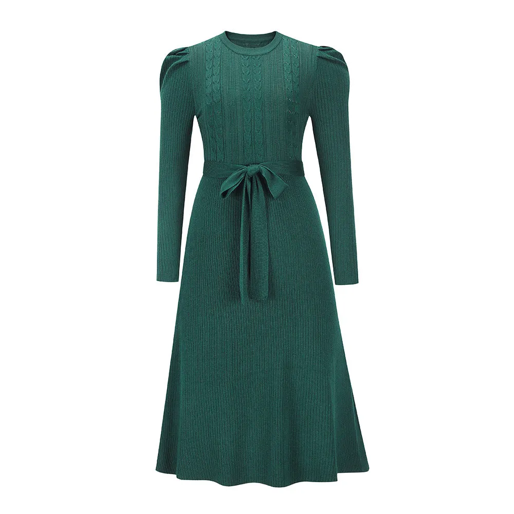 Knitting Long Sleeve Sweater Midi Dress