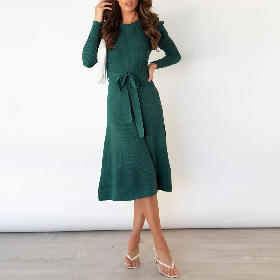 Knitting Long Sleeve Sweater Midi Dress