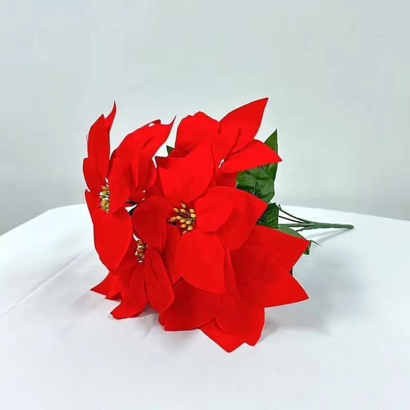 KROGER 2PCSArtificial Silk Poinsettia Bouquet Poinsettia Flowers Christmas Flowers Red Fake Velvet Poinsettia Flowers for Home Garden Wedding Home Xmas Tree Table Centerpiece Holiday Decor