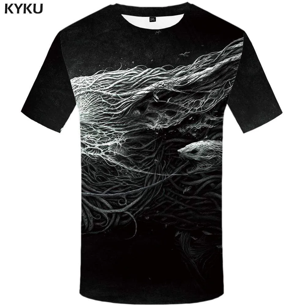 KYKU Wolf T shirt Men Tree T-shirt 3d Black T shirts Funny Galaxy Tshirts Print Gothic Tshirt Anime Mens Fashion Graphic Printed