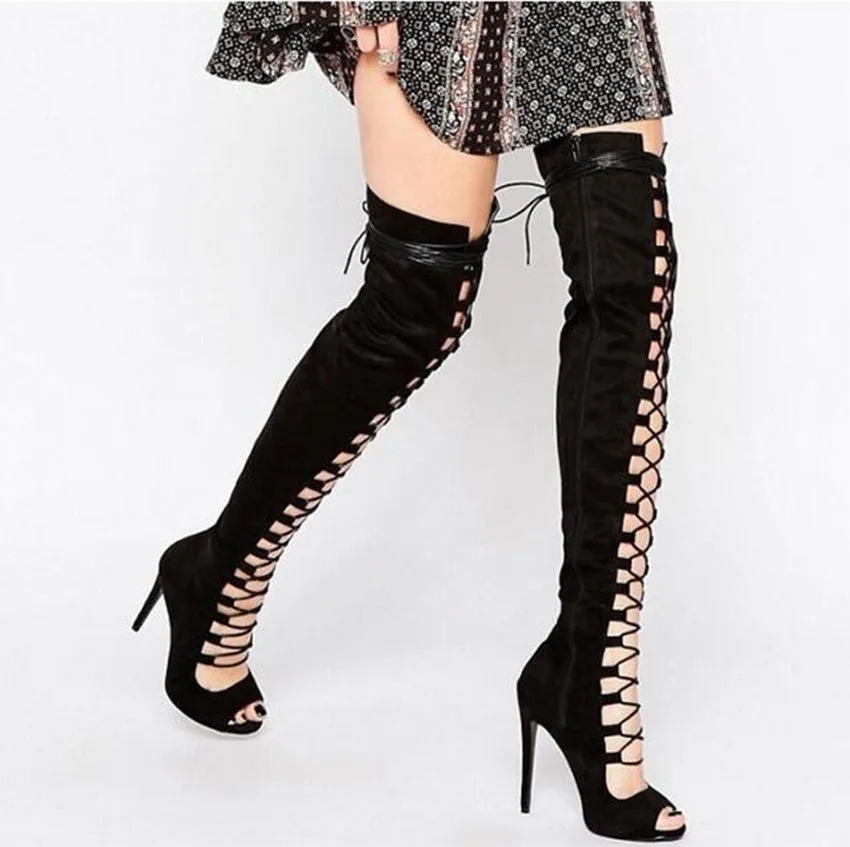 Lace Back Stiletto Boots