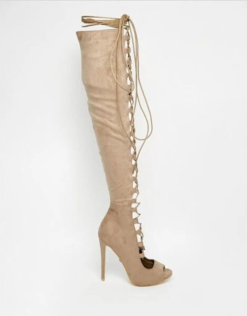 Lace Back Stiletto Boots