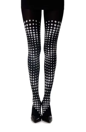 Ladies Fabulous Opaque Black Grey Stars Print 120 Denier Tights