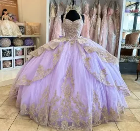 Lavender Sweet 16 Quinceanera Dress Appliques Lace Beads Princess Party Gown Vestidos De 15 Años     fg5680