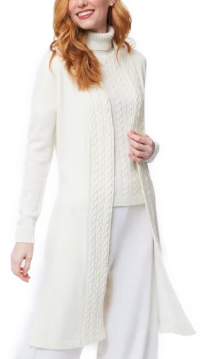 Leana Cable-Knit Belted Coat ; Winter White