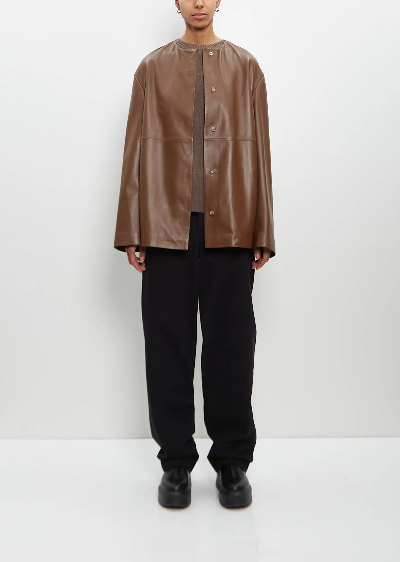 Leather Atalia Round Neck Coat