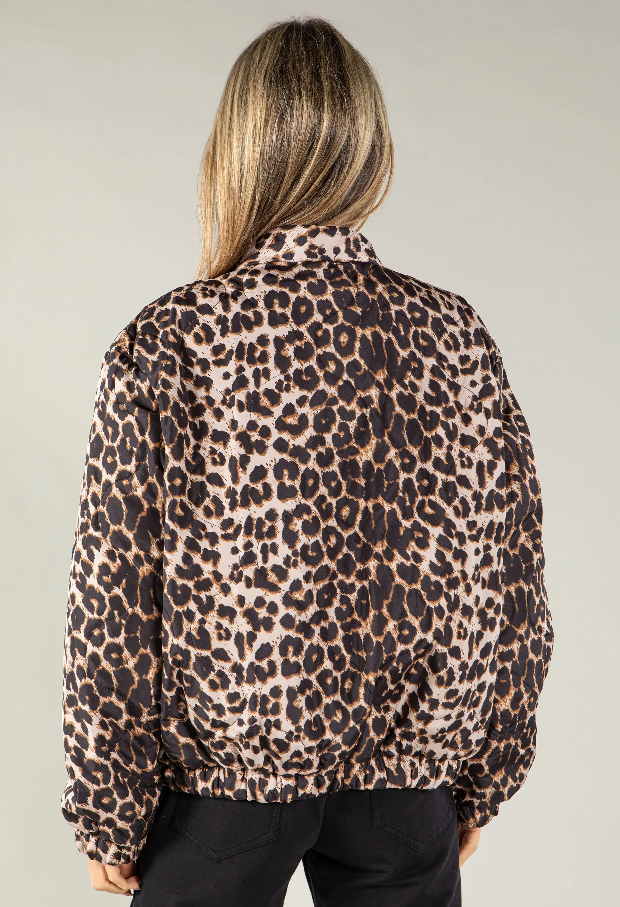 Leopard Print Cropped Quilted Jacket