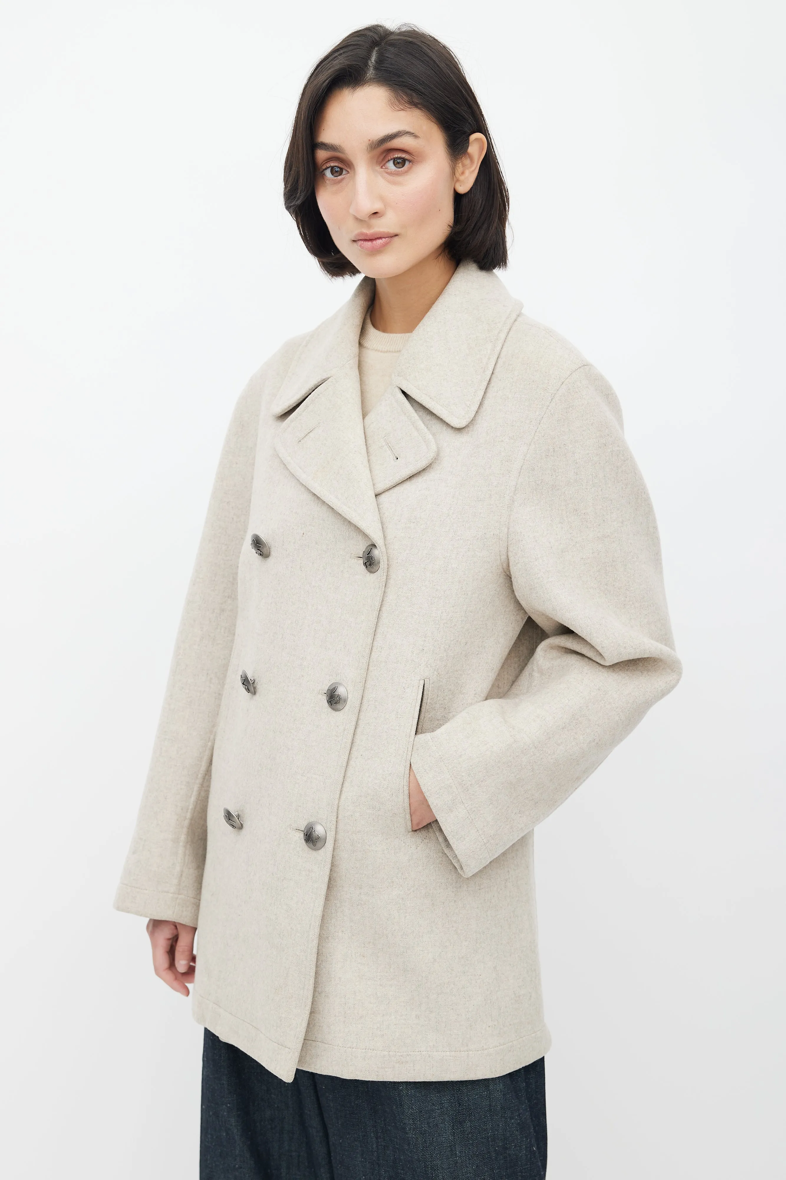 Light Grey Cashmere Double Breasted Coat