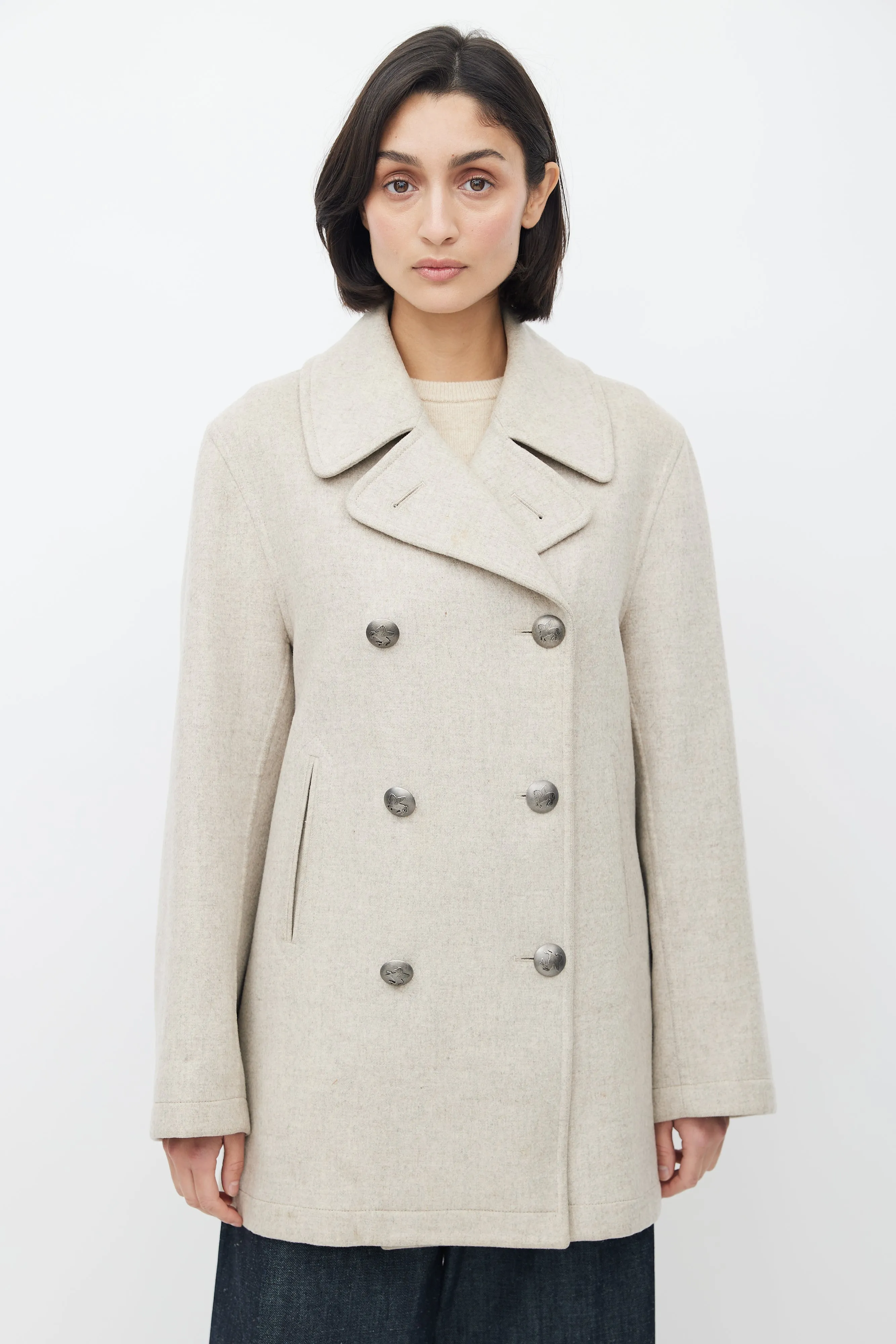 Light Grey Cashmere Double Breasted Coat