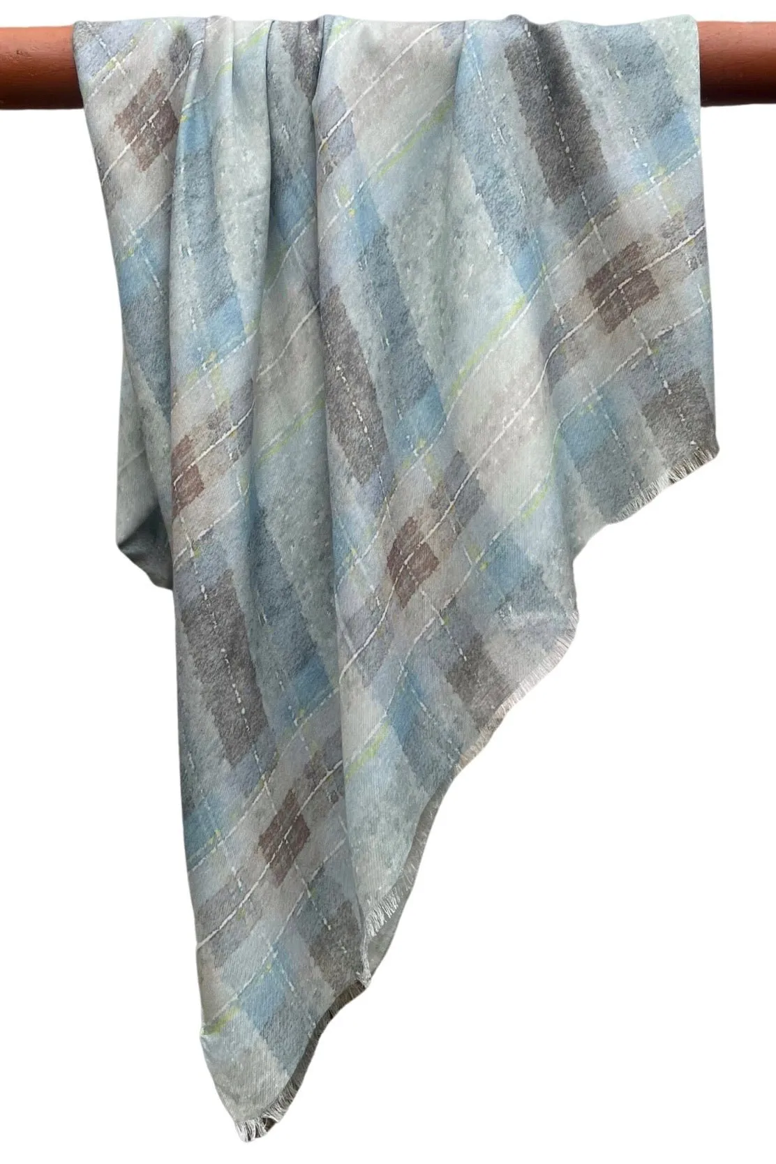 Lightweight Watercolour Tartan Shawl - Muted Blue Dress Stewart