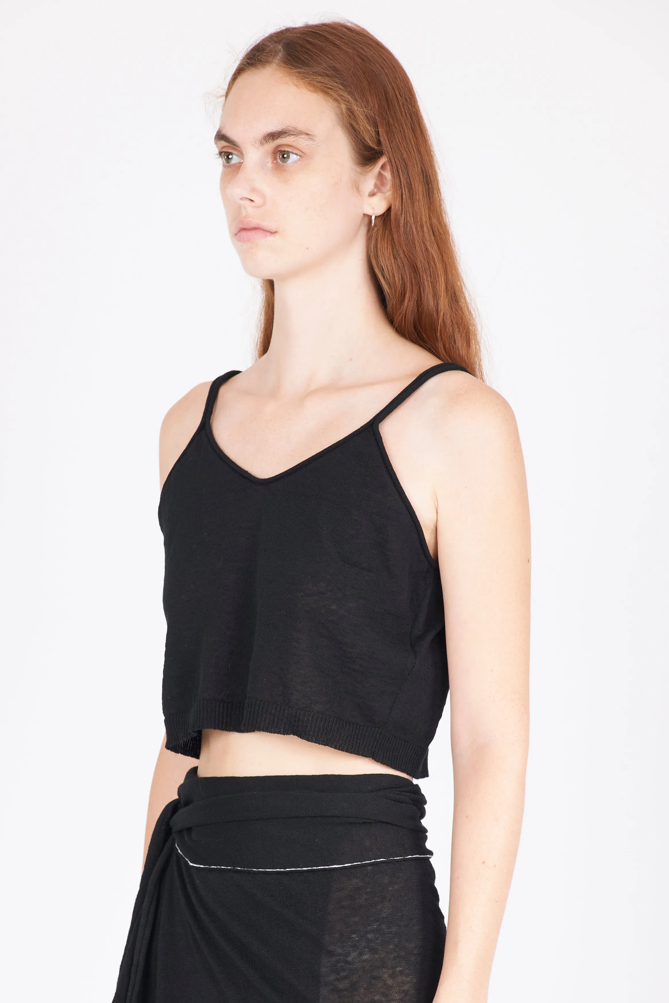 Linen Cotton Knit Top - Black