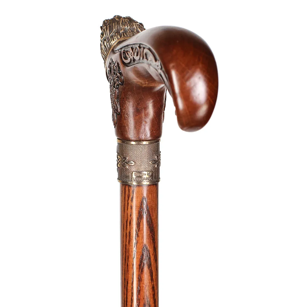 Lion Head Bronze & Wood Artisan Intricate Handcarved Cane